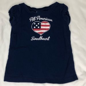 red white blue short sleeve top “All American Sweetheart “ size 2T